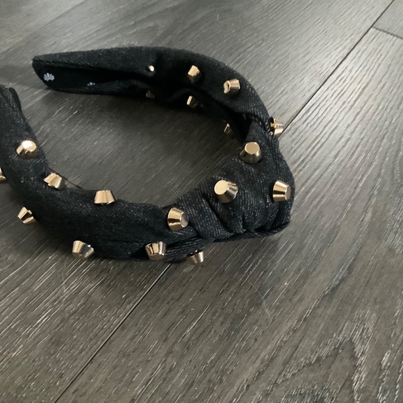 LELE SADOUGHI KNOTED EMBELLISHED HEADBAND BLACK MULTI.  Denim fabric, main image 7